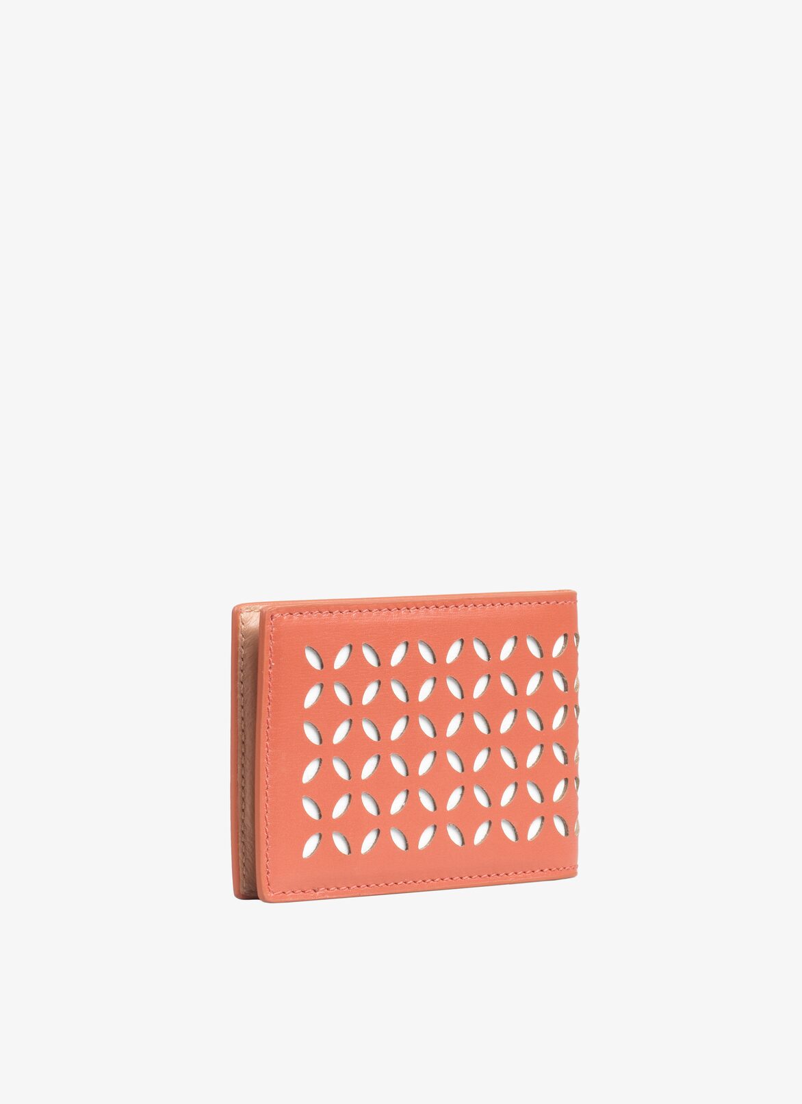 Openwork leather cardholder
 ALAÏA CARAMEL/WHITE OPENWORK LEATHER CARDHOLDER